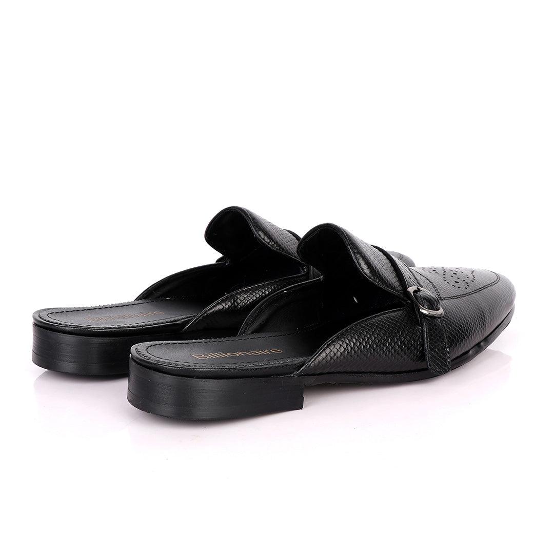BILLIONAIRE CLASSIC BELT DESIGN BLACK LEATHER HALF SHOE - Obeezi