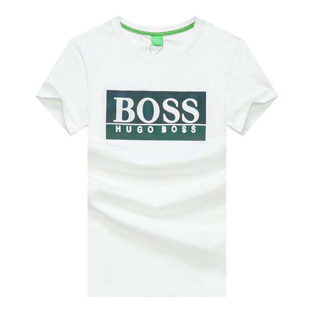 Boss Short Sleeve Logo crested Round Neck T-shirt- White - Obeezi.com