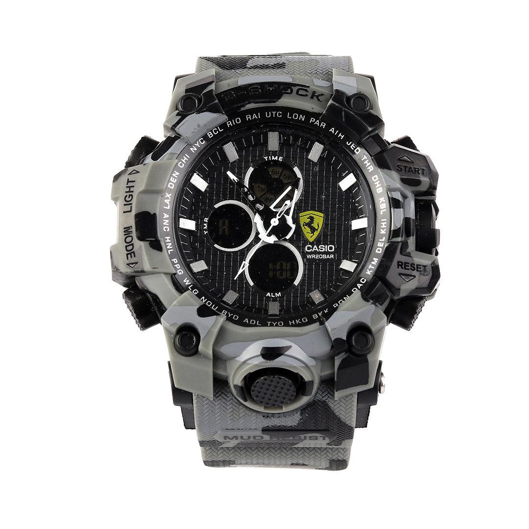 casio g-shock grey and black-camo analog digital chronograph dial - Obeezi.com