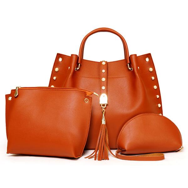 Classy Leather Luxury Design 3pcs Woman Gray Handbag - Obeezi.com