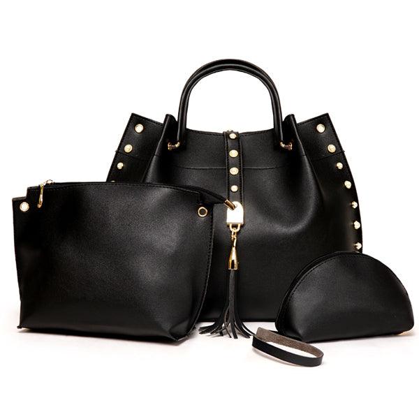 Classy Leather Luxury Design 3pcs Woman Gray Handbag - Obeezi.com