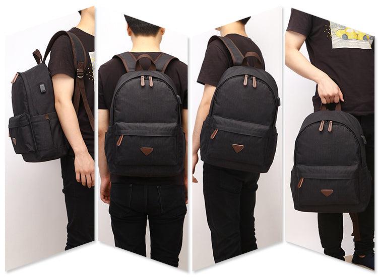 Fashion Casual Business Computer Backpack With USB Charging Port-Blue - Obeezi.com