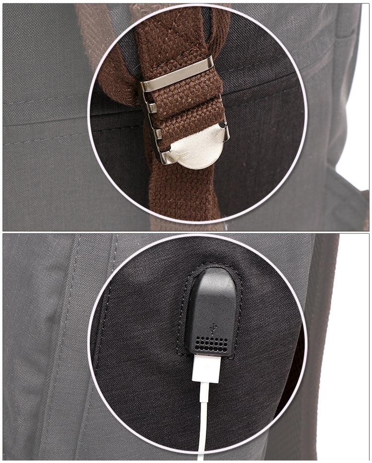 Fashion Casual Business Computer Backpack With USB Charging Port-Khaki - Obeezi.com