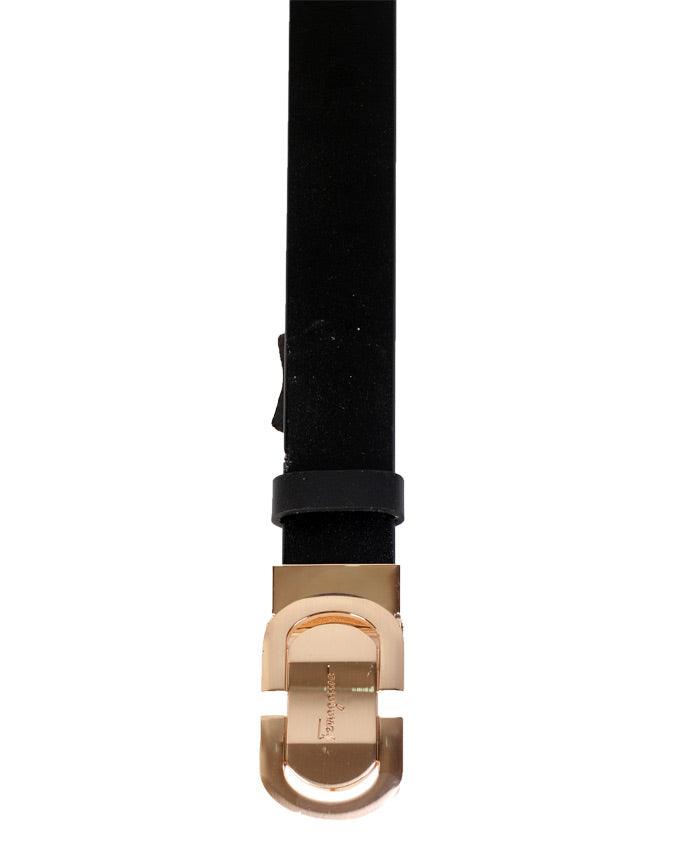 Ferragamo gold buckle Belt A66PP240- BLACK - Obeezi.com