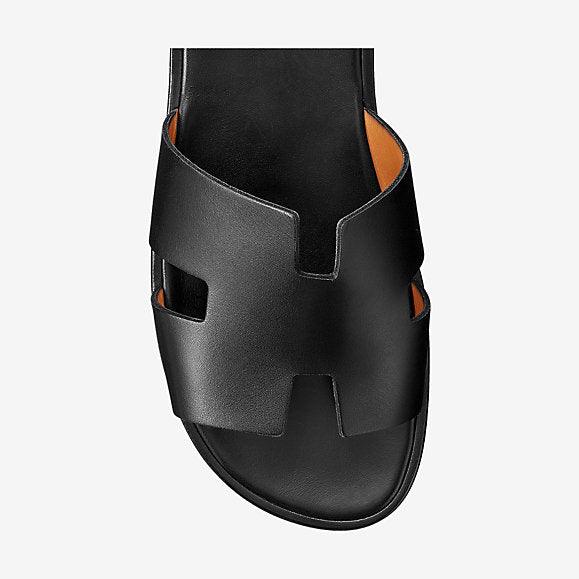 Hermes Izmir Men's Leather Sandals Black Calfskin - Obeezi