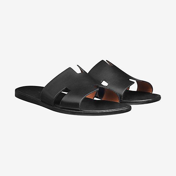 Hermes Izmir Men's Leather Sandals Black Calfskin - Obeezi