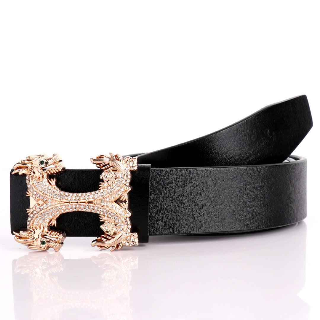 Hermes Paris Classic Leather Double Dragons Head Buckle Belt-Black - Obeezi.com