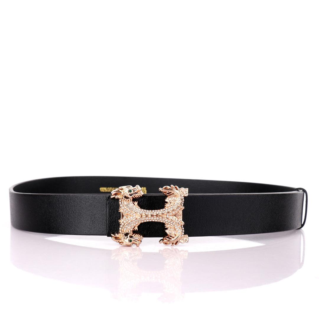 Hermes Paris Classic Leather Double Dragons Head Buckle Belt-Black - Obeezi.com