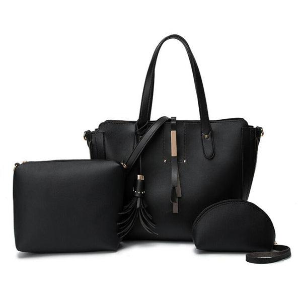 High Quality PU Leather Fashion Elegant Fringe Handbag - Black - Obeezi.com