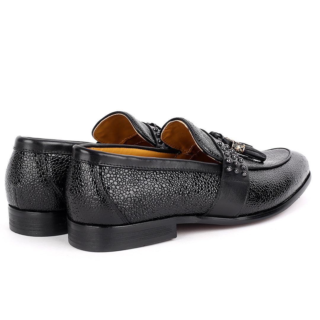 J.M Weston Black Glossy Croc Leather With Stoned Belt And Textile Design - Obeezi.com