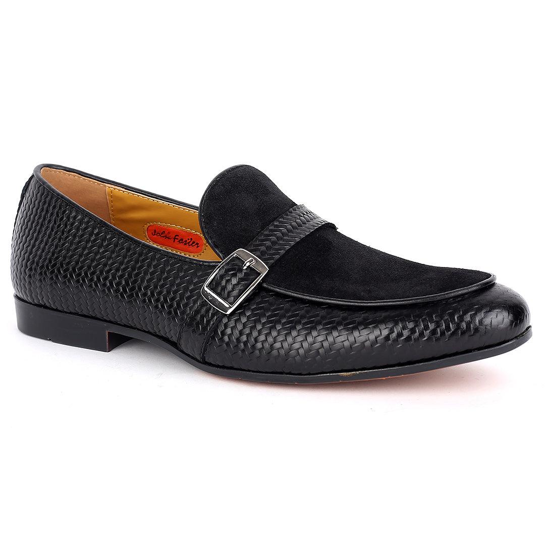 John Foster All Round Woven Leather Half Suede Single Belt Buckle-Black - Obeezi.com