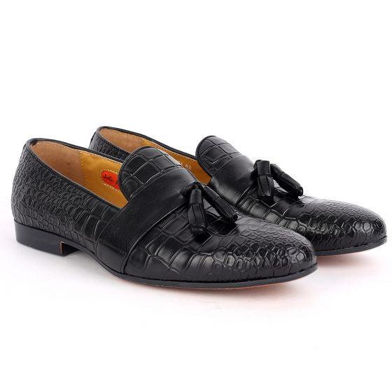 John Foster Croc Skin Single Belt Designed -Black - Obeezi.com