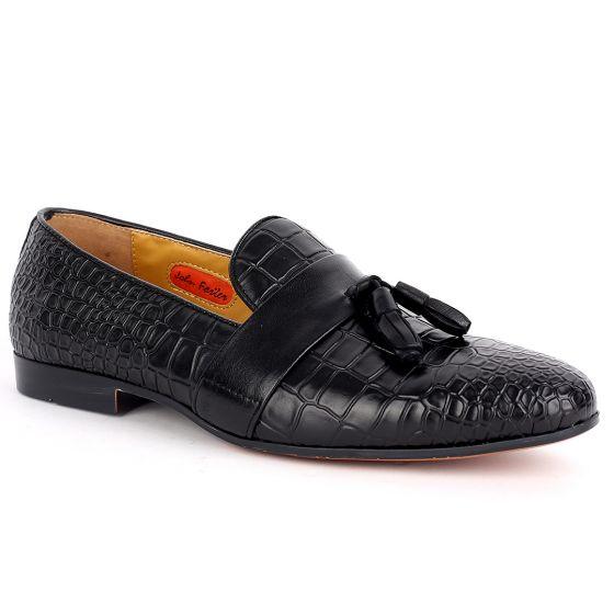 John Foster Croc Skin Single Belt Designed -Black - Obeezi.com
