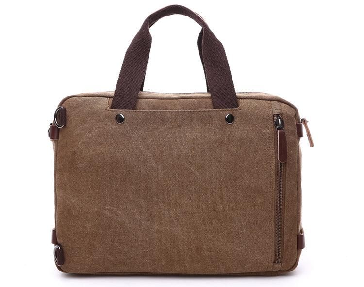 Khaki Vintage Canvas Backpack With Brown Strap Design - Obeezi.com