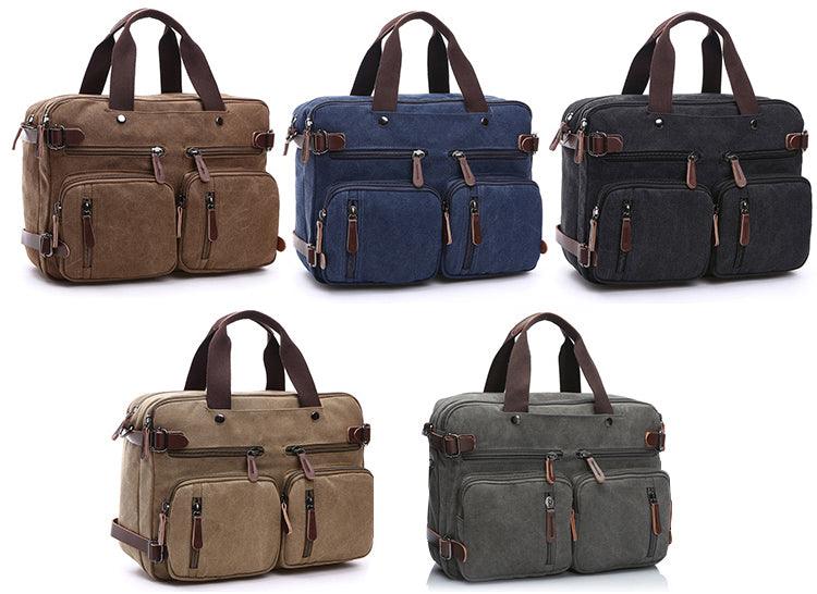 Khaki Vintage Canvas Backpack With Brown Strap Design - Obeezi.com