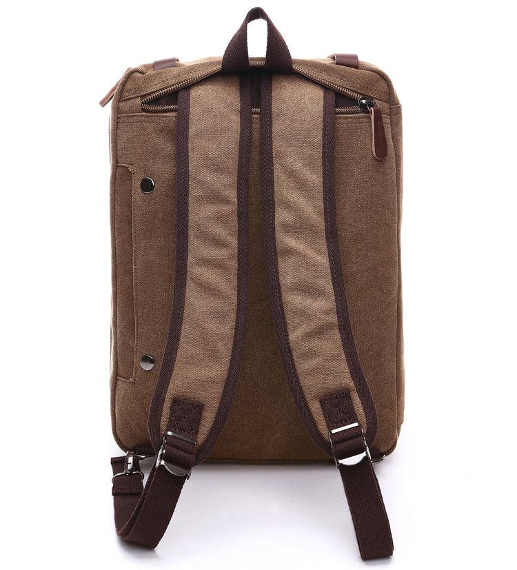 Khaki Vintage Canvas Backpack With Brown Strap Design - Obeezi.com