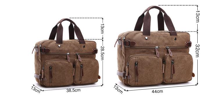 Khaki Vintage Canvas Backpack With Brown Strap Design - Obeezi.com