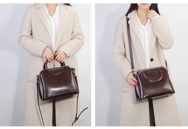 Ladies Genuine Leather Women Tote Handbag - Coffee - Obeezi.com
