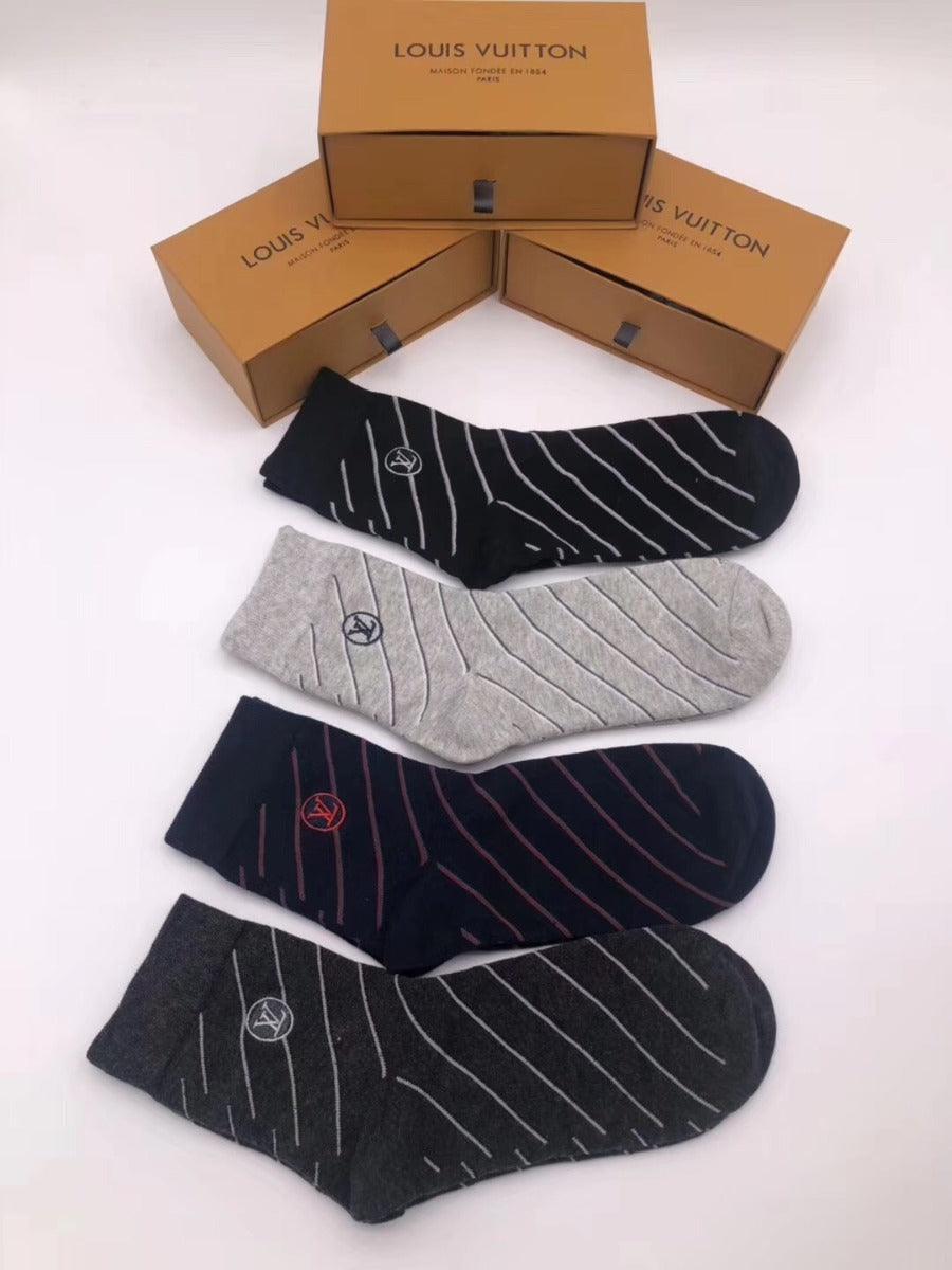 Louis Vuitton 4 In 1 Black White Blue Ash socks - Obeezi.com