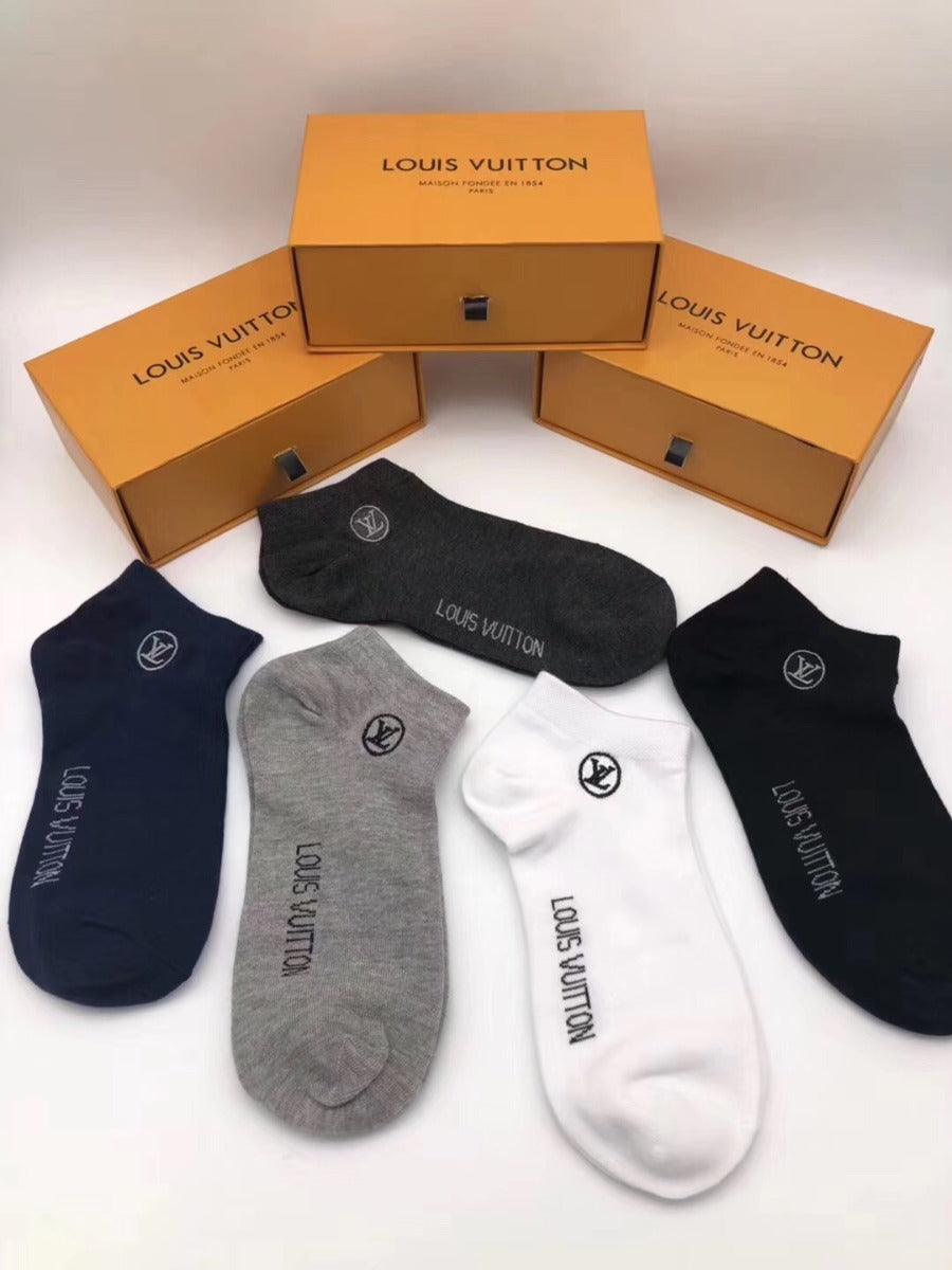 Louis Vuitton 5 In 1 Black Grey White Navy Blue Ash socks - Obeezi.com