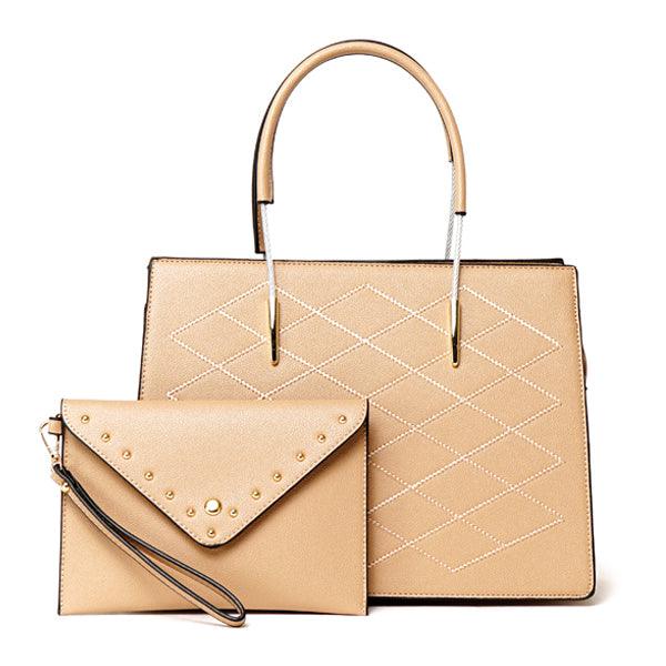 Luxury Women Designer Leather 2 in 1 Bag - Khaki - Obeezi.com