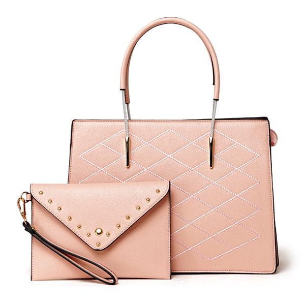 Luxury Women Designer Leather 2 in 1 Bag - Pink - Obeezi.com