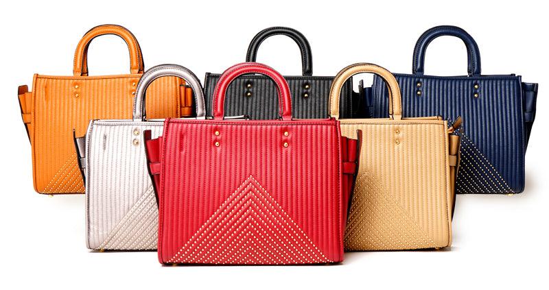 Pelletini 2-in-1 Triangle Stud Genuine Leather Handbag Khaki - Obeezi.com