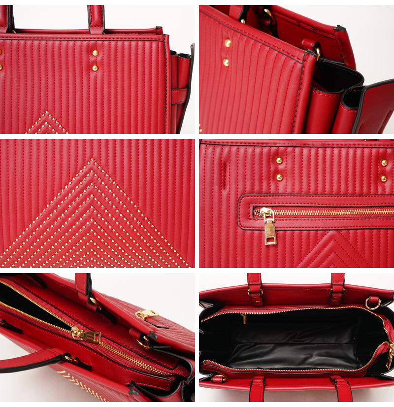 Pelletini 2-in-1 Triangle Stud Genuine Leather Handbag Khaki - Obeezi.com