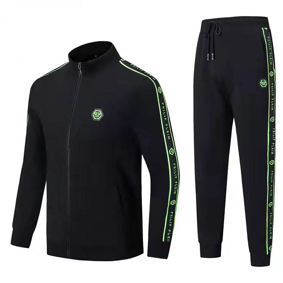 PP Branded Two Piece Cotton Designed Track Suit - Black - Obeezi.com