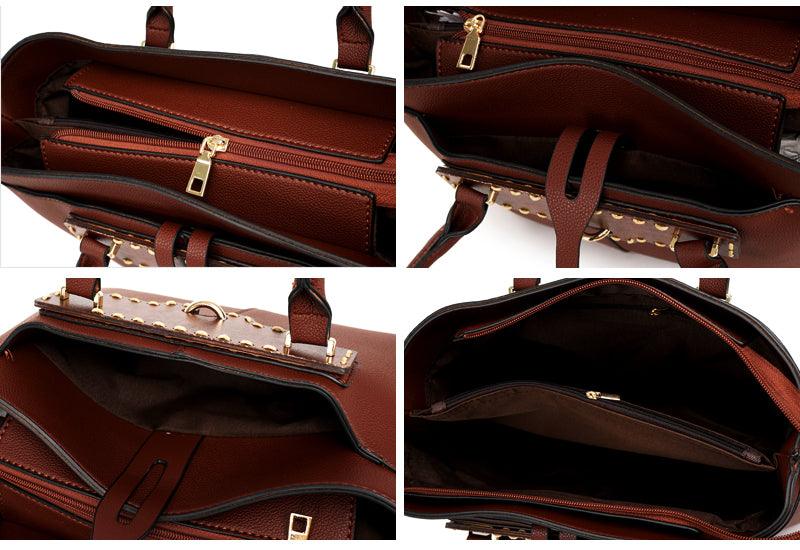 Rad Grey Leather 3 In 1 Handbag With Wood Trimmings - Obeezi.com
