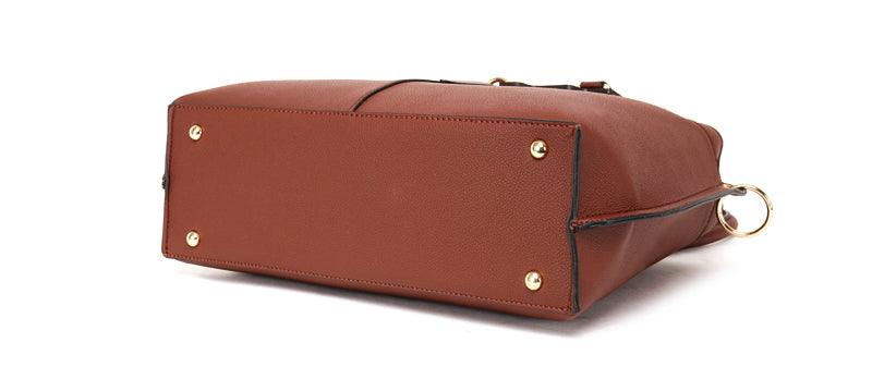 Rad Grey Leather 3 In 1 Handbag With Wood Trimmings - Obeezi.com