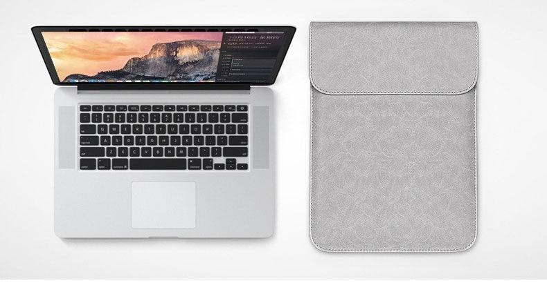 Sleek Men's Slim Leather Laptop Sleeve- Sky Blue - Obeezi.com