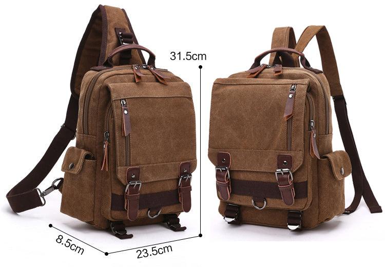 Sling Crossbody Double Strap Zip Canvas Shoulder Bags-Wine - Obeezi.com
