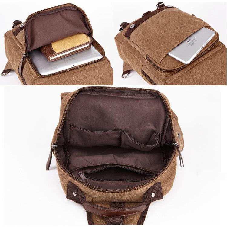 Sling Crossbody Double Strap Zip Canvas Shoulder Bags-Wine - Obeezi.com