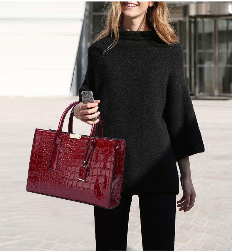 Swans Croc Patent Leather Woman Red Handbags - Obeezi.com