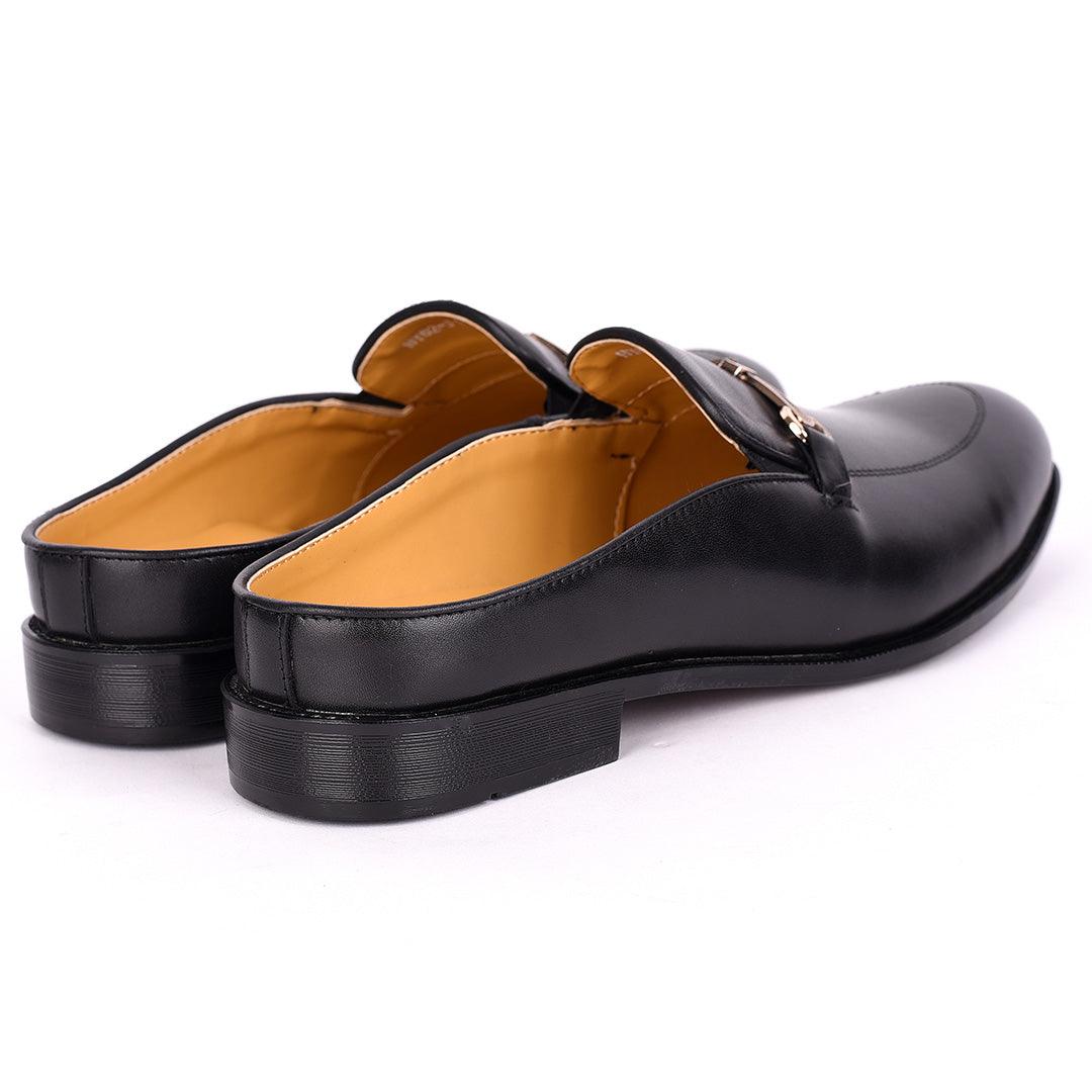 Abraham Mathias Plain Leather With Classic Chain Men's Half Shoe- Black - Obeezi.com