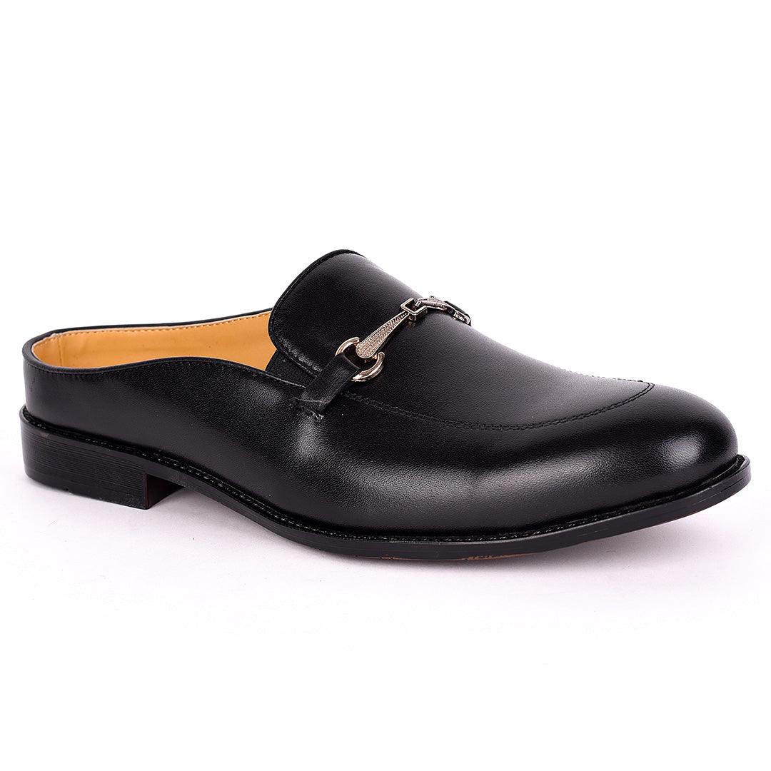 Abraham Mathias Plain Leather With Classic Chain Men's Half Shoe- Black - Obeezi.com