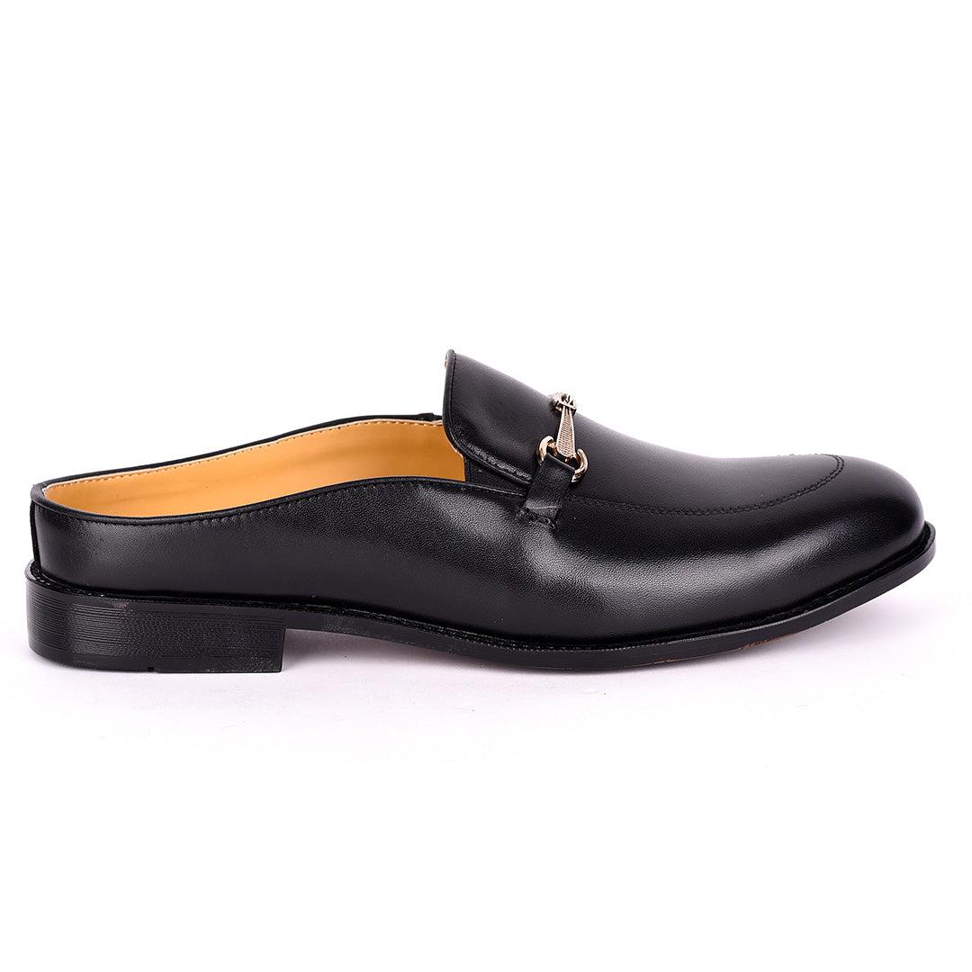 Abraham Mathias Plain Leather With Classic Chain Men's Half Shoe- Black - Obeezi.com