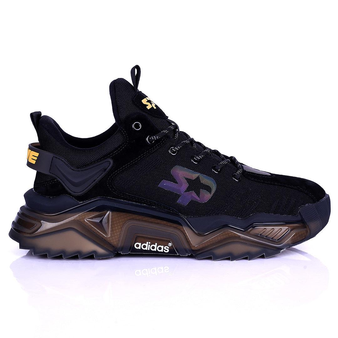 AD Logo Designed Black Sneakers With Tuned Pressure Sole - Obeezi.com