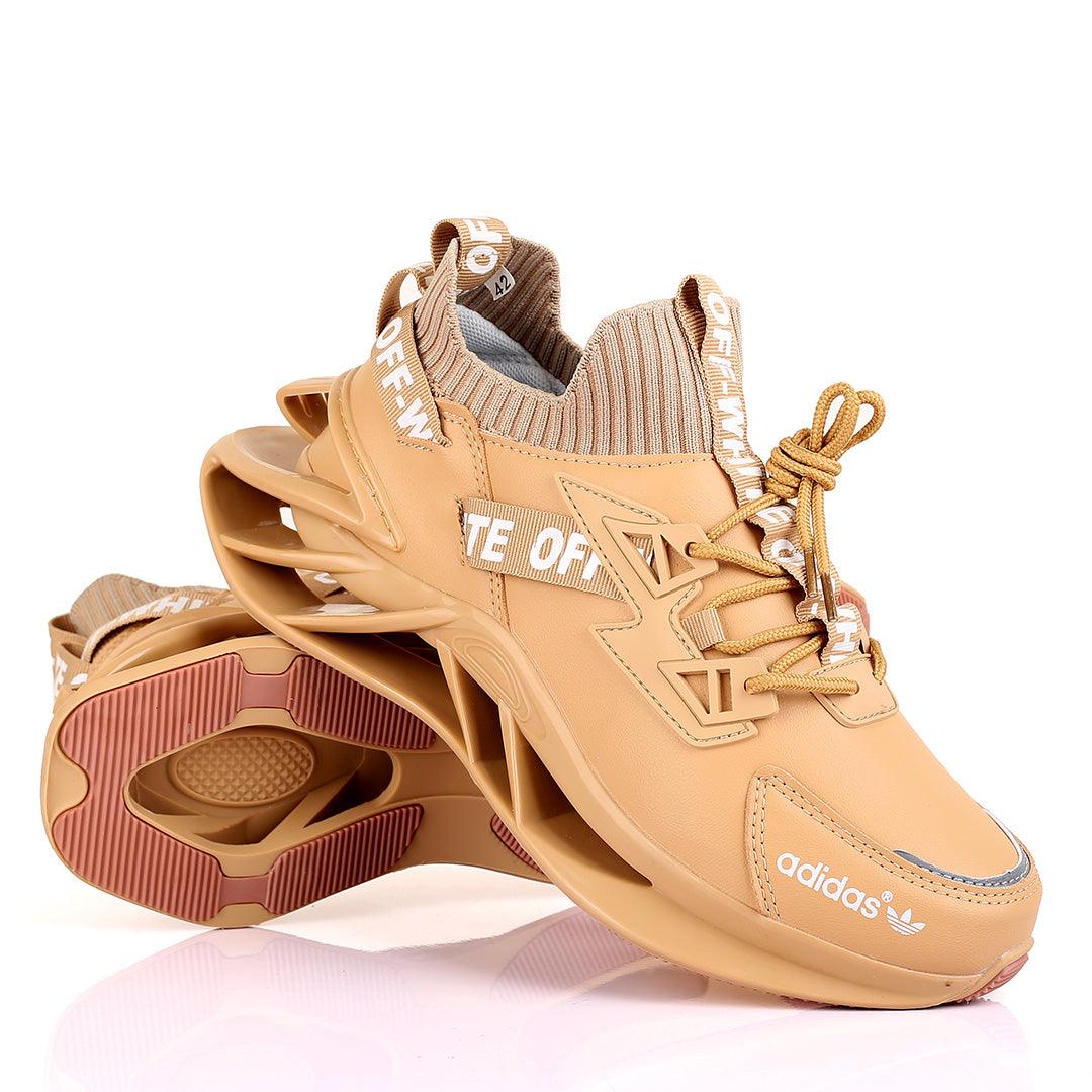 AD Off Logo Designed Lace Up Logo Designed Brown Sneakers - Obeezi.com