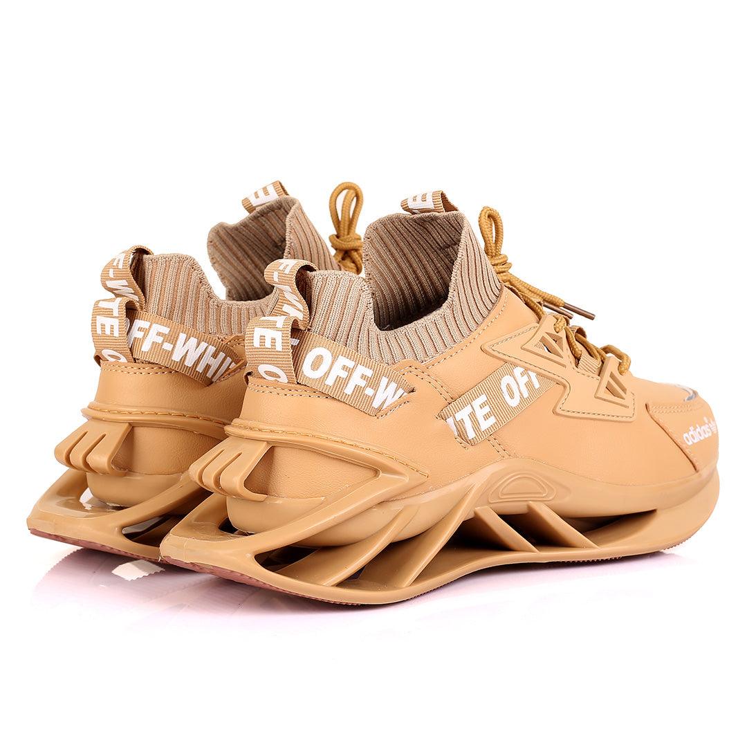 AD Off Logo Designed Lace Up Logo Designed Brown Sneakers - Obeezi.com