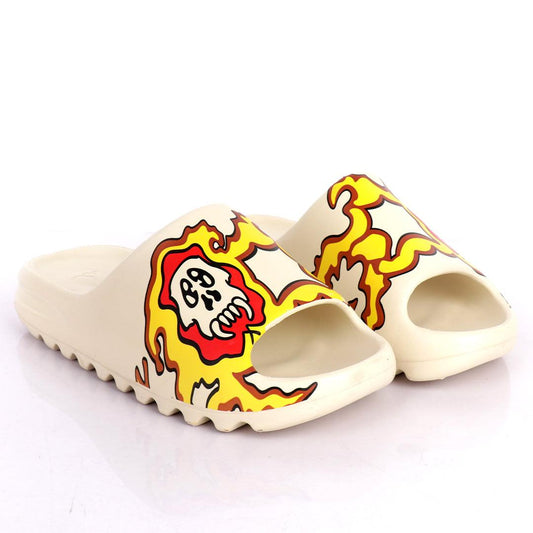 AD Yeezy Slides Fiery Skullie design Kaws Rubber Light Weight - Obeezi.com