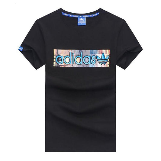 Adid Solid Men Round Neck Black T-Shirt With Colored Logo Design - Obeezi.com