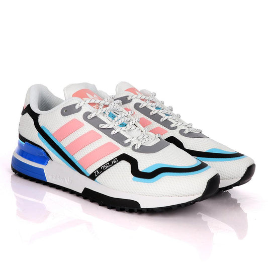 Adidas ZX 750 HD White Sneakers With Classic Peach And Royal Blue Designs - Obeezi