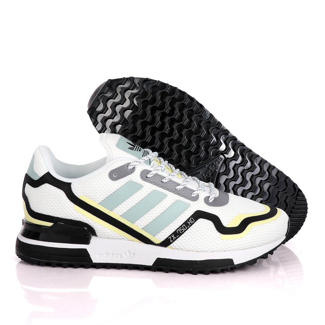 Adidas ZX 750 HD White Sneakers With Classic Yellow And Celeste Green Designs - Obeezi
