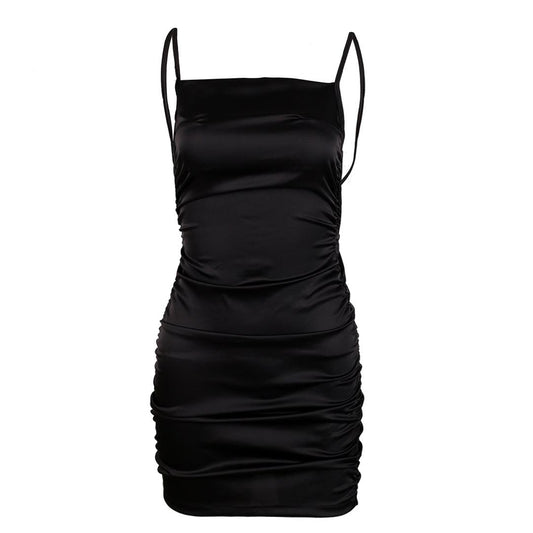 Adjustable Crisscross Ruched Strappy Bodycon- Black - Obeezi.com