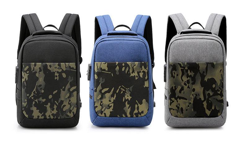 Anti Theft WaterProof Smart Camouflage BackPack with USB Port-Black - Obeezi.com