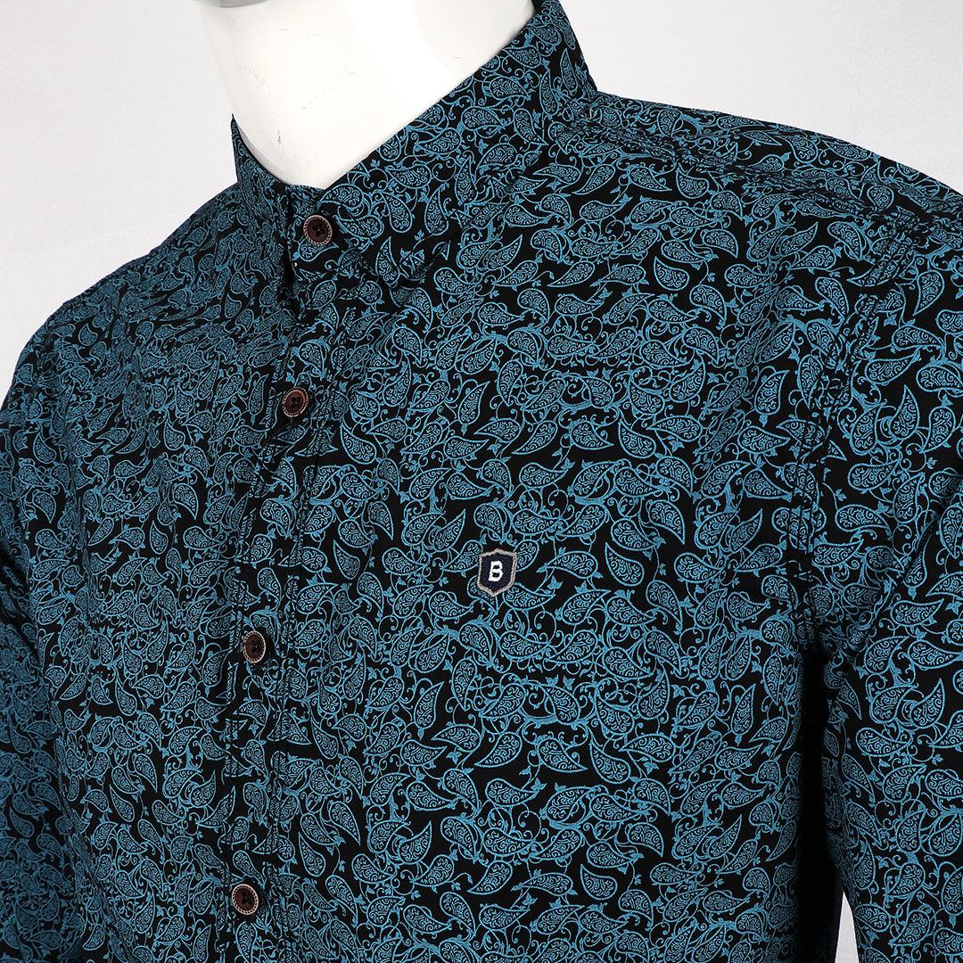 Badgley Rich Closet Floral Print Long Sleeve Shirt-Blue - Obeezi