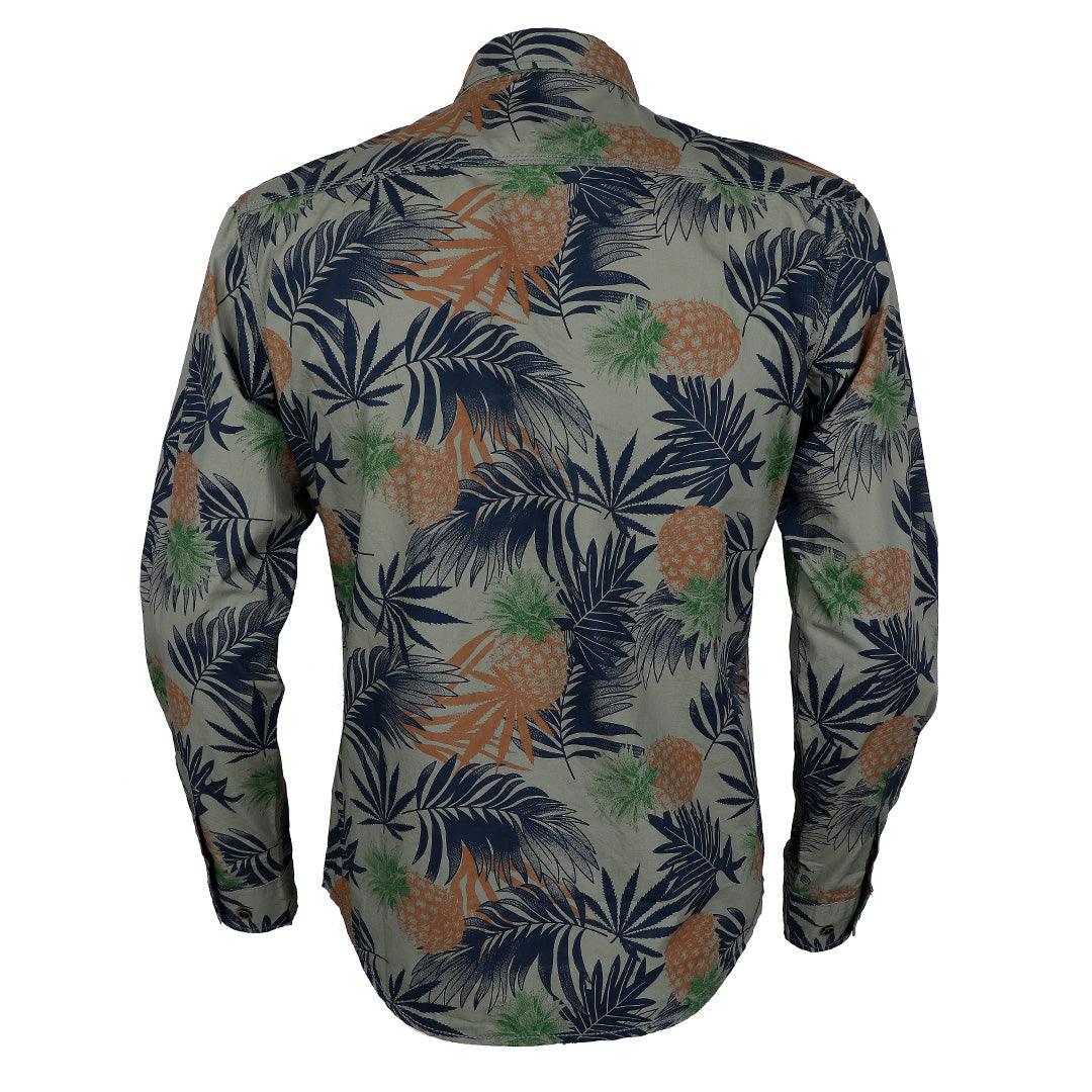 Bajieli Rich Closet Trendy Pineapple Designed Long Sleeve Shirts-Blue - Obeezi