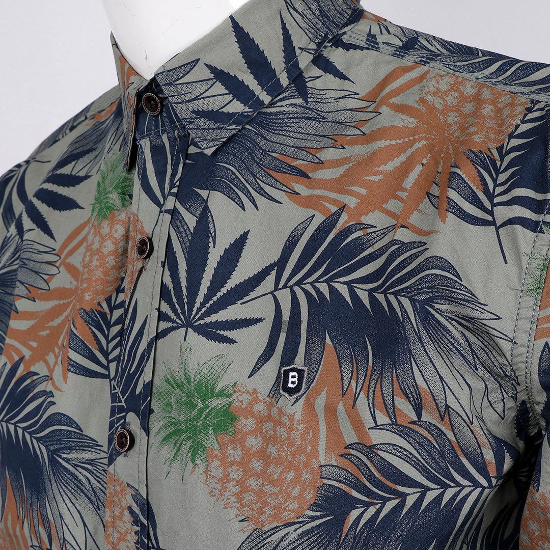 Bajieli Rich Closet Trendy Pineapple Designed Long Sleeve Shirts-Blue - Obeezi